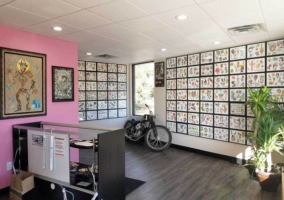 Burnsville MN Aloha Monkey commercial renovation results in creative wall of tattoo art 