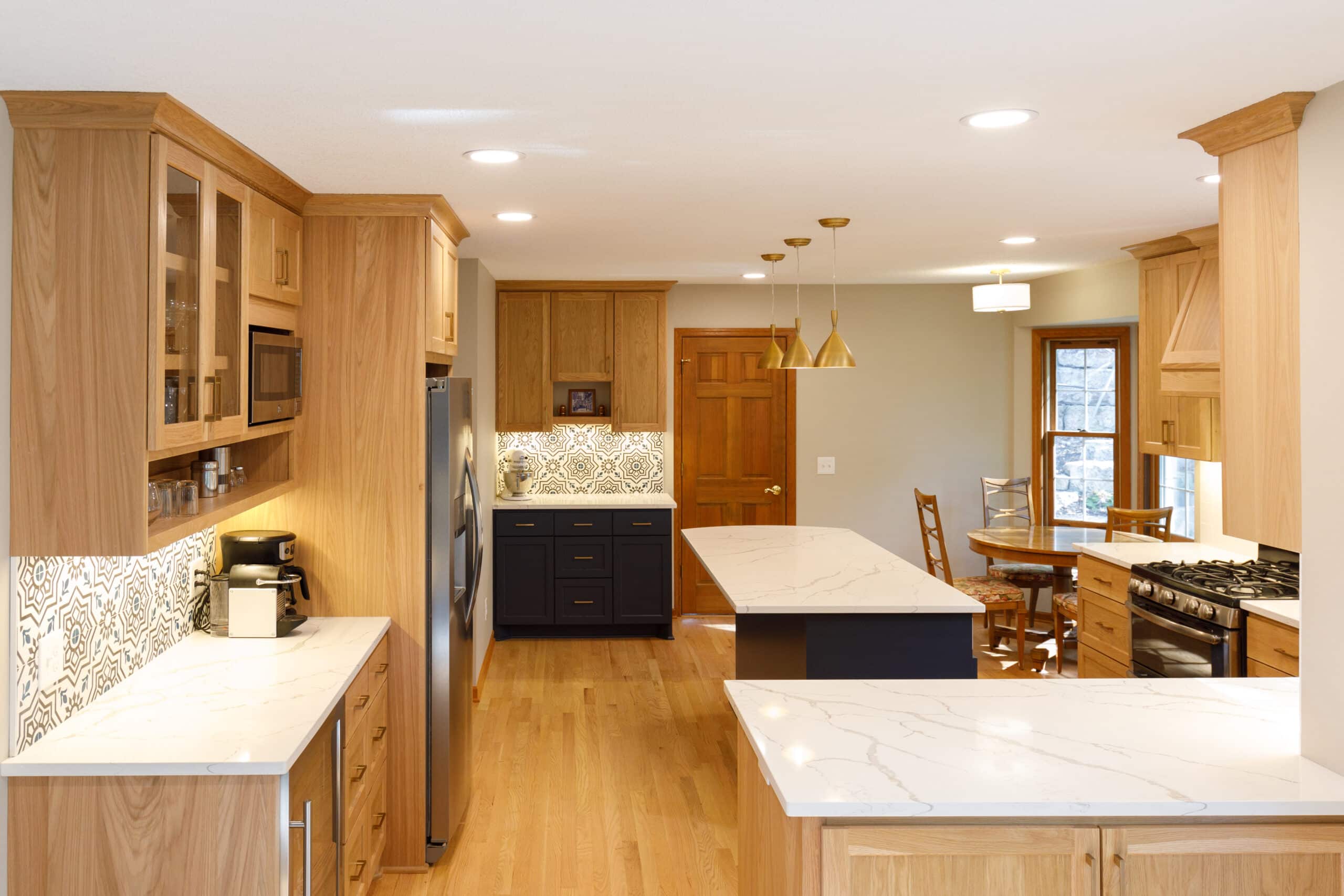 Wood cabinets in large kitchen