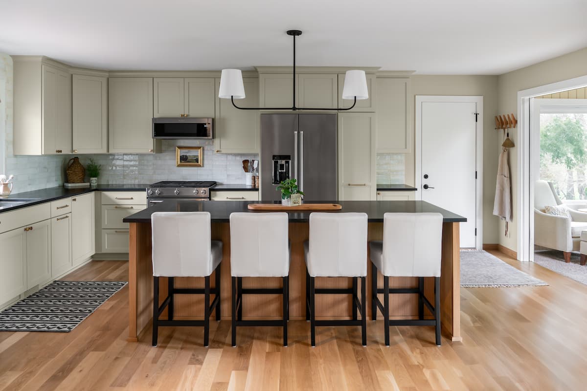 Open concept kitchen with contrasting island