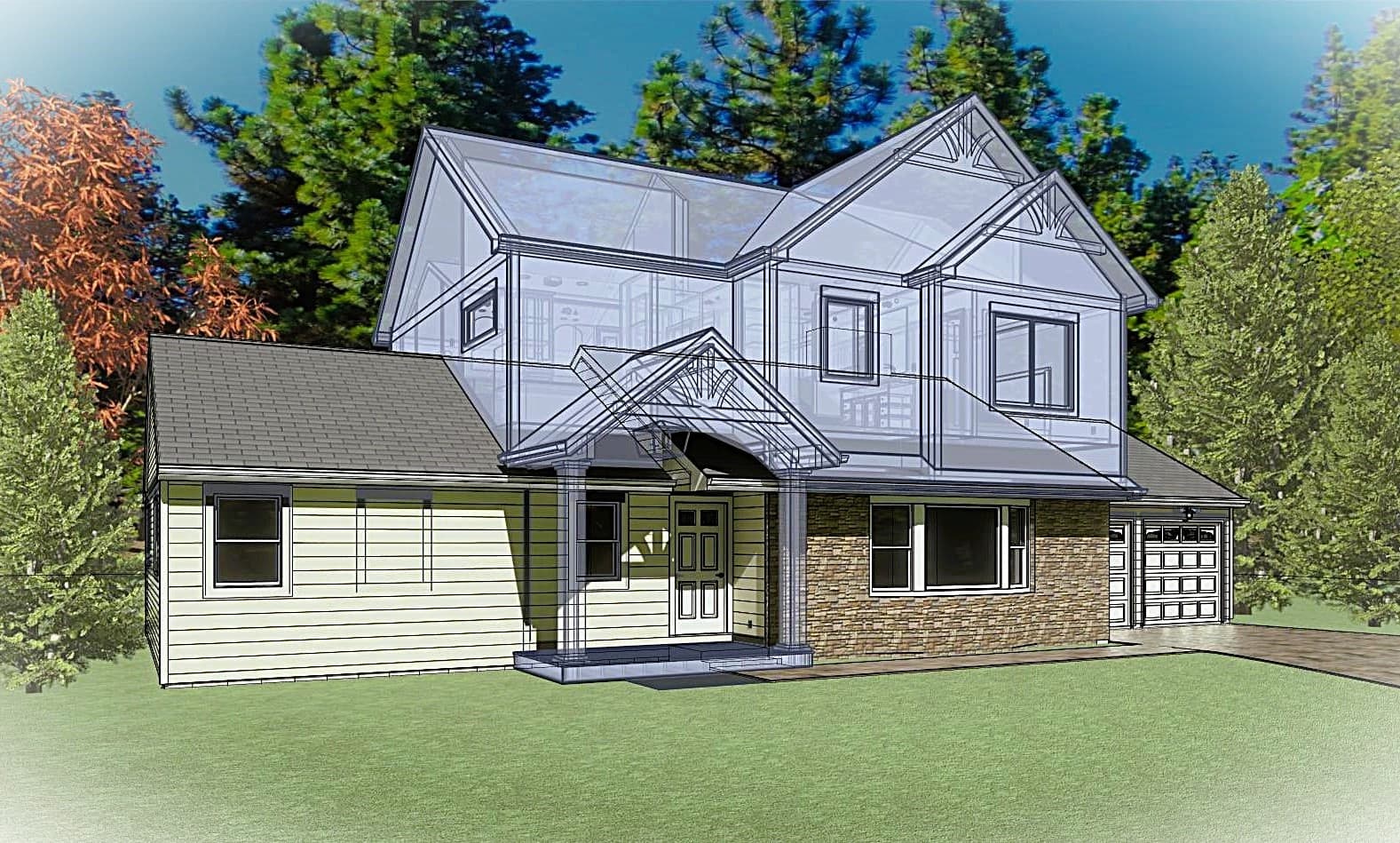 illustration of a house with 2nd story rendering