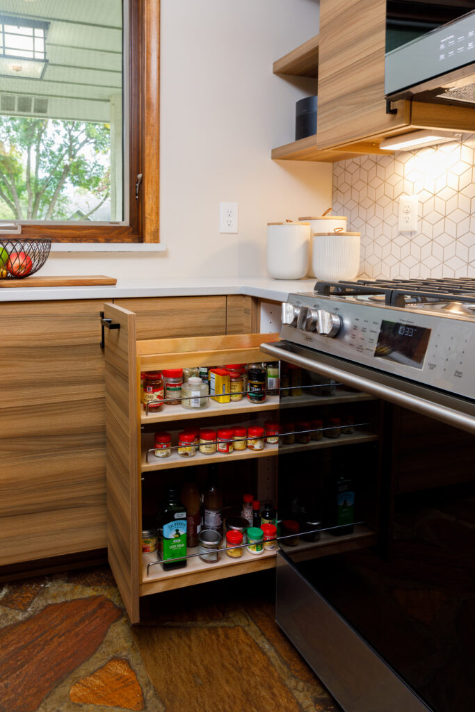 a pocket roll out drawer with spices