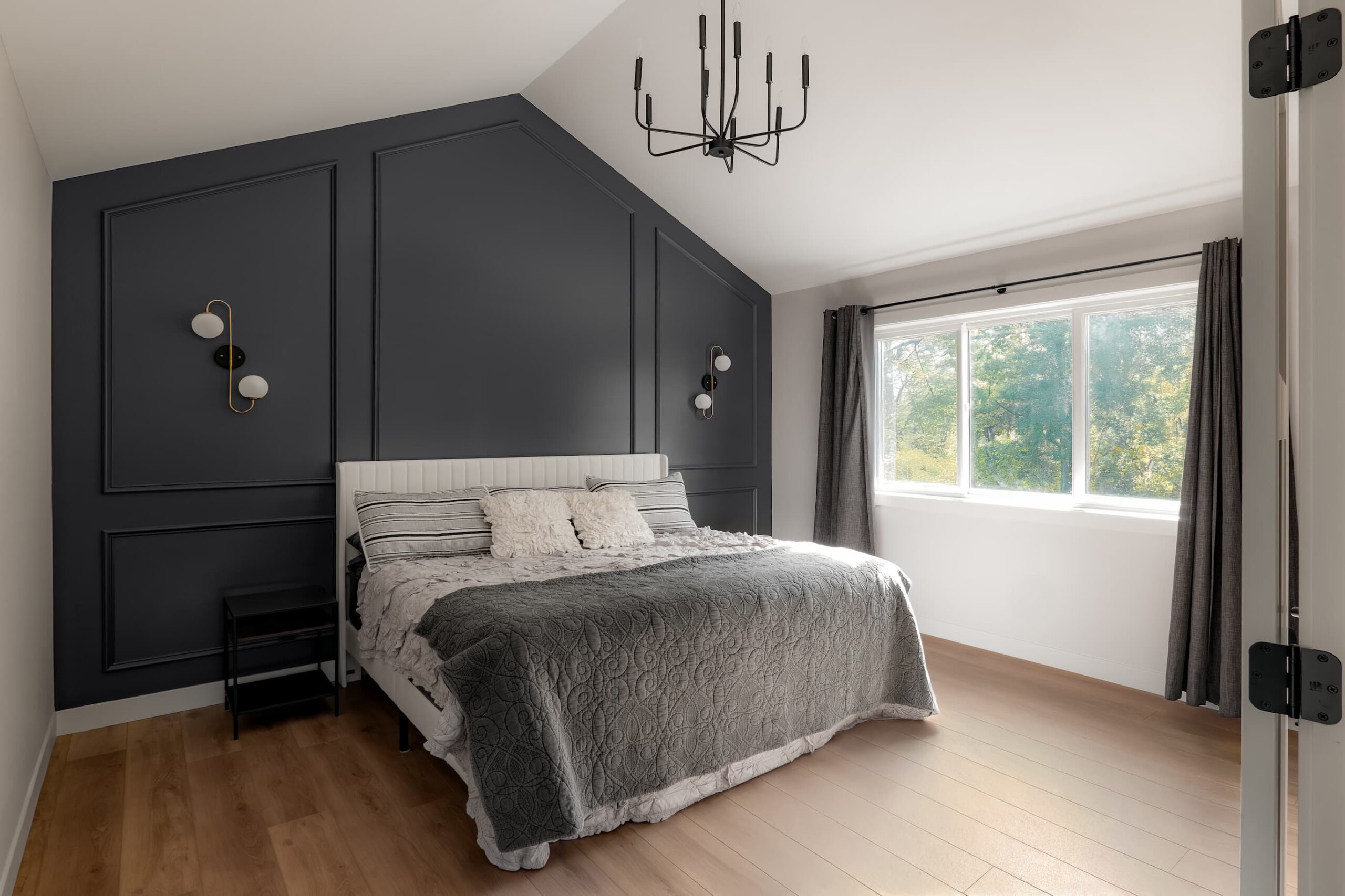 bedroom with rich gray wall